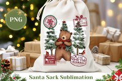 Watercolor Christmas Bear Santa Sack, Winter Gift Bag Design Product Image 1
