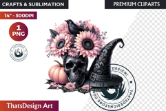 Pink and Black Gothic Halloween Skulls Clipart, pastel goth Product Image 1
