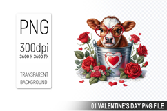 Valentine&#039;s Cow in Bucket, Animal Graphic For Crafts Product Image 1