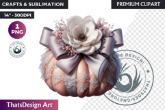 Shabby Chic Pink Coquette Pumpkin with bow PNG fall Clipart Product Image 1