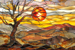 Tree at sunset with mountainous landscape in the background Product Image 1