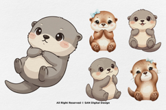 15 Bundle Watercolor Baby Otter Cute Animal Pet Kids Sticker Product Image 5