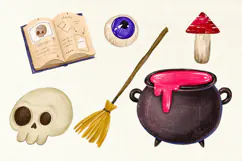 Cute Halloween Clipart PNG, Cute Spooky Witchy Graphics Product Image 4