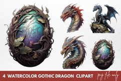 Watercolor Gothic Dragon Clipart Sublimation Product Image 1