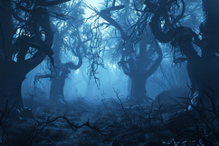A dark and mysterious forest with twisted trees Product Image 1