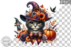 Halloween Cat Flowers Sublimation - Clipart PNG Design Product Image 1
