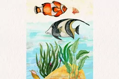 Sea Fish,Room Decor, Kids Wall Art Watercolor clipart Ocean Product Image 5