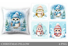 Cute Owl Pillow Design. Christmas Pillow Sublimation Product Image 1