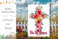 He Is Risen Garden Flag, Watercolor Floral Cross PNG Product Image 1