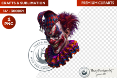 Horrific Evil Clown Clipart - Halloween Creepy Circus PNG G Product Image 1