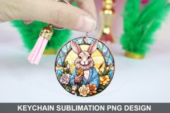 Bunny Round Keychain, Bunny Flowers Keychain Design Product Image 1