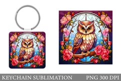 Stained Glass Owl Keychain. Cute Owl Square Keychain Design Product Image 1