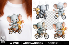 Cute Elephant and Mouse on Bicycle Clipart Product Image 1