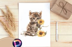 Watercolor Kitten Sunflower Clipart Bundle, Kitten Clipart Product Image 5