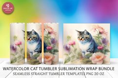 Cat Tumbler Sublimation Wrap Watercolor Seamless Product Image 1