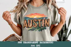 Austin Texas PNG, Vintage Longhorn City Skyline Sublimation Product Image 1