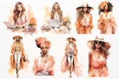Fashion Girls Clipart Watercolor PNG Stylish Women in Peach Product Image 5