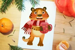 Cute Tiger watercolor clipart, Holiday Christmas 2022 Product Image 6