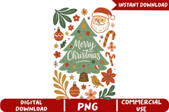 Vintage Merry Christmas Tree Sublimation, Christmas Png Product Image 5