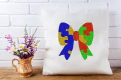 Autism Puzzle Bow Machine Embroidery Product Image 3