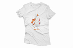 Cute Goose with Backpack Holding a Crayon Watercolor PNG Product Image 4