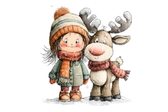 15 PNG Whimsical Cute Christmas Girl and Reindeer clipart Product Image 4