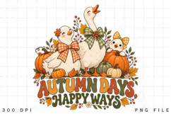 Cute Autumn Geese PNG, Cozy Fall Goose Family with Pumpkins Product Image 3