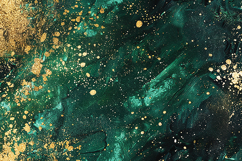 Emerald Green and Gold Glitter Paint Splatter Background Product Image 1