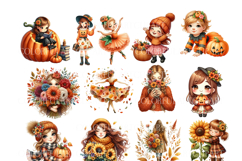 Autumn Girls Clipart, Autumn Clipart, Fall Clipart PNG Product Image 5