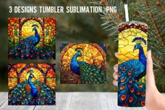 Peacock Stained Glass Tumbler Wrap Sublimation Design Product Image 1