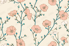Peach and Teal Floral Botanical Illustration Background Product Image 1