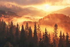 Golden Sunrise Mountain Forest Background Product Image 1
