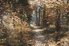 Autumn Forest Path Sunlight and Leaves Background Product Image 1