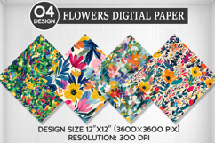 Flowers Seamless Digital Paper, Flowers Background Product Image 1