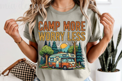 Camp More Worry Less PNG, Vintage Camper Sublimation Design Product Image 1