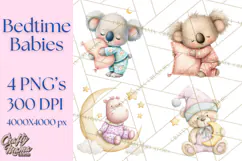 Baby Bedtime Animal Clipart PNG for Nursery Product Image 1