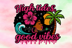 High Tides, Good Vibes Glitter Afro Sunset PNG Sublimation Product Image 1