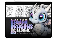 25 Procreate Kawaii Dragons Stamp Brushes Product Image 1