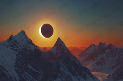 Solar Eclipse over Snowy Mountain Peaks Background Product Image 1