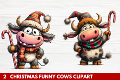 Funny Christmas Cows Clipart | Cute Holiday Farm Animal Product Image 1