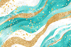 Teal and Gold Glitter Liquid Waves Background Product Image 1