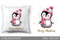 Cute Penguin Pillow Design. Christmas Pillow Sublimation Product Image 1
