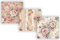 Shabby Chic Toile Digital Paper Pack, Vintage Floral Toile Product Image 4