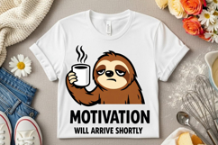 Motivation Will Arrive Shortly Funny Sloth Coffee PNG Design Product Image 6