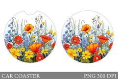 Wildflowers Car Coaster Sublimation. Flowers Coaster Design Product Image 1