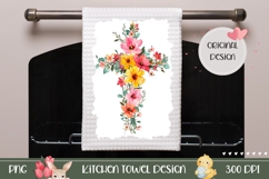 Watercolor Floral Cross Towel PNG, Easter Towel Design Product Image 1