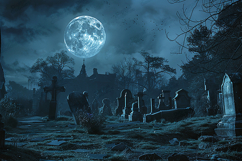 Spooky Full Moon Cemetery Background Product Image 1