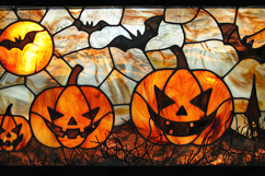 Stained Glass Halloween Jack-o'-Lanterns Background Product Image 1