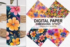 Funky Watercolor Flowers Digital Paper- Flowers Background Product Image 1