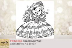 PRINCESS in a beautiful dress, kids Coloring Pages png Product Image 1